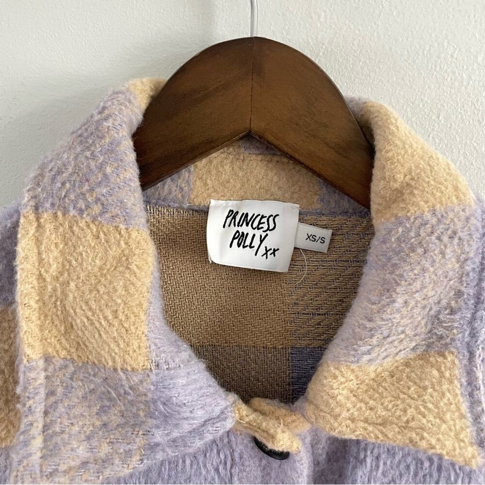Princess Polly Women’s Keelee Jacket Purple & Cream Check Oversized Shacket XS/S - Picture 5 of 11
